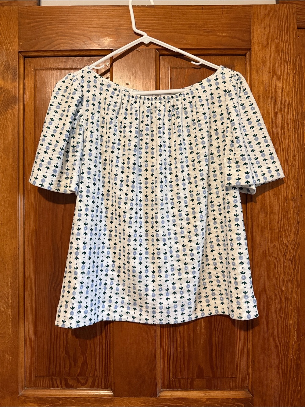 LOFT White Tunic Top with Blue Floral Print